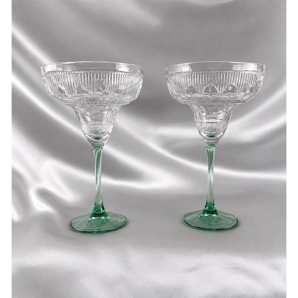 6 Cristal d'Arques Durand Sombrero Margarita Glass Green Stem Cut Crystal 7.5" - Picture 4 of 12